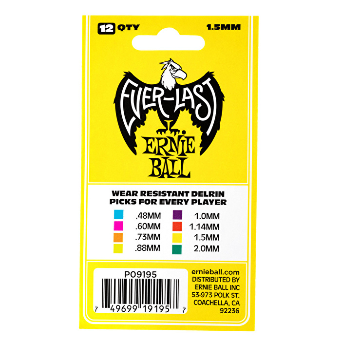 ERNIE BALL P09195 Everlast  Sarı 1.5 mm 12'li Paket Pena